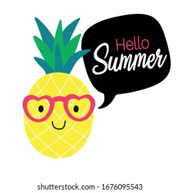Pineapple, Hello Summer, Art Illustration