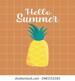 Pineapple and hello summer card background 