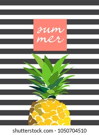 pineapple hello summer illustration. tropical exotic fruit greeting card. summer vacation. 