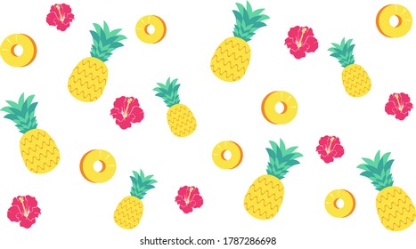 Pineapple and hibiscus background material
