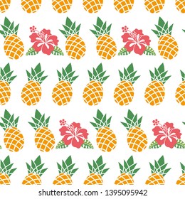 Pineapple and hibiscus flower seamless background, illustration, illustration of tropical image, illustration of summer image