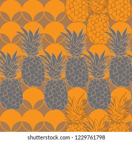 Pineapple Hive-Fruit Delight. Seamless Repeat Pattern illustration.Background in Yellow and Grey.