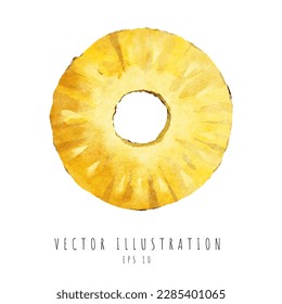 Pineapple with hole cross section watercolor painting isolated on white background. Vector illustration