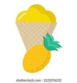 Pineapple ice cream on a white background for clipart design. Vector isolated image for a website about nutrition or fruits