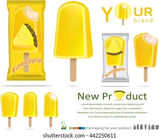 pineapple  ice cream with packaging design.Plastic Pack Template for your design and branding. Vector