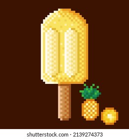 Pintura de píxel de palo de helado de piña. Ilustración vectorial.