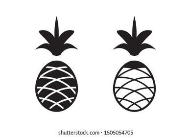 Pineapple icon, black isolated on white background, vector illustration.