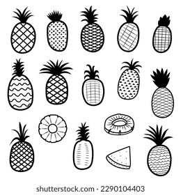 pineapple icon black and white fruite outlines vector illustration