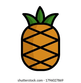 Pineapple icon, colored fruit isolated, exotic delicious fruit, vector