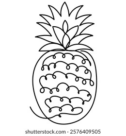 Pineapple icon continuous one line drawing outline vector illustration