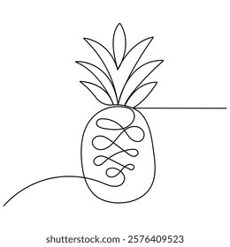 Pineapple icon continuous one line drawing outline vector illustration