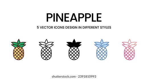 Pineapple Icon Design in Five style with Editable Stroke. Line, Solid, Flat Line, Duo Tone Color, and Color Gradient Line. Suitable for Web Page, Mobile App, UI, UX and GUI design.