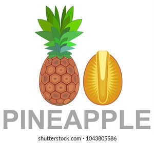 a pineapple icon entirely and in a cut. Summer fruits for healthy lifestyle. Pineapple fruit. Vector illustration cartoon flat icon isolated on white.