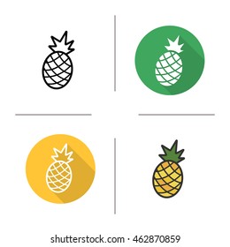Pineapple icon. Flat design, linear and color styles. Ananas. Isolated vector illustrations