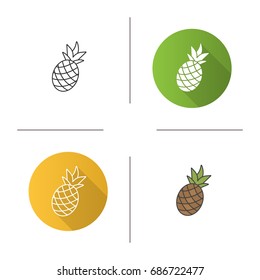 Pineapple icon. Flat design, linear and color styles. Ananas. Isolated vector illustrations