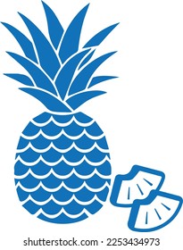 Pineapple icon, fruit icon blue vector