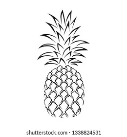Pineapple icon isolated on white background. Vector food illustration in simple style. Black and white image of tropical fruit.
