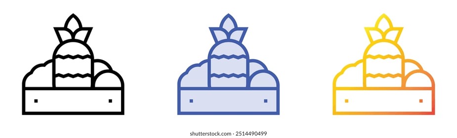 Icono de piña. Lineal, relleno azul y diseño de estilo degradado aislado sobre fondo blanco