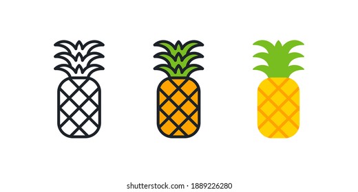 Pineapple icon. Linear color icon, contour, shape, outline. Thin line. Modern minimalistic design. Vector set. Illustrations of fruits