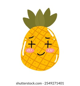 pineapple Icon, Logo, Vector Illustration in Kawaii Style