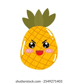 pineapple Icon, Logo, Vector Illustration in Kawaii Style