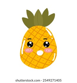 pineapple Icon, Logo, Vector Illustration in Kawaii Style