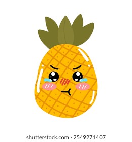 pineapple Icon, Logo, Vector Illustration in Kawaii Style