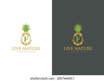 Pineapple Icon minimalist letter F logo design vector