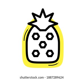 Pineapple icon on a yellow background. Vector illustration
