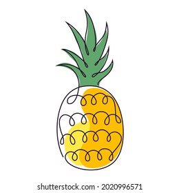 Pineapple icon in one line drawing style isolated on white background.