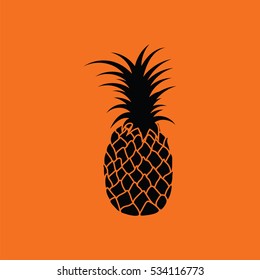 Pineapple icon. Orange background with black. Vector illustration.