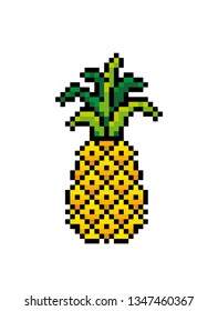 Pineapple icon. Pixel art. Exotic fruit. Scheme of knitting and embroidery.  Vector illustration isolated on white background.