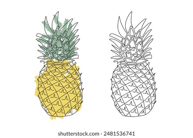 El icono de piña representa el contorno negro de una piña. Ilustración vectorial en color.