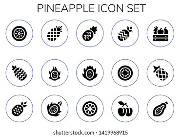 pineapple icon set. 15 filled pineapple icons.  Simple modern icons about  - Kiwi, Pineapple, Dragon fruit, Fruit, Mangosteen, Plum, Papaya