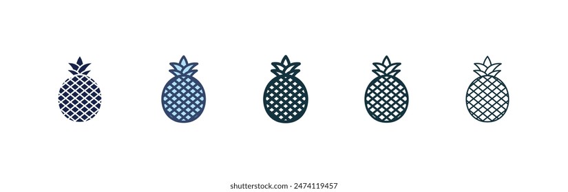 Pineapple icon set. ananas fruit vector symbol in black filled and outlined style.