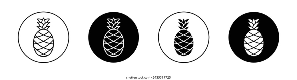 Conjunto de iconos de piña. Símbolo vector de línea de silueta Ananas en un estilo relleno y perfilado negro. Señal de sabor tropical.