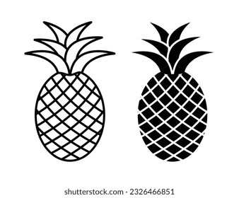 Pineapple icon set. Ananas vector icon in filled and outlined style. 