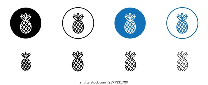 Pineapple icon set in black and blue colors on white background