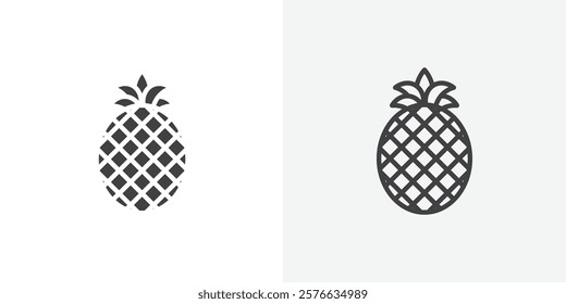 Pineapple icon set in black flat solid and outlined style.