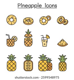 Pineapple icon set in colorline style