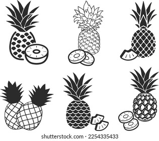 Pineapple icon set, fruit icon set black vector