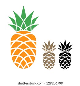 Pineapple. Icon set. Vector illustration