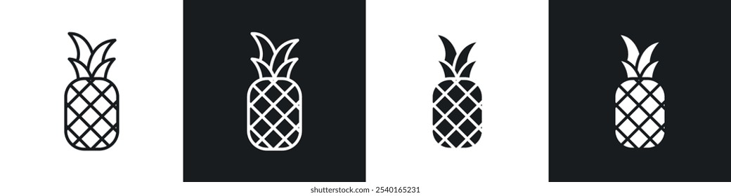 Pineapple icon set. Vector symbols in black and white colors.