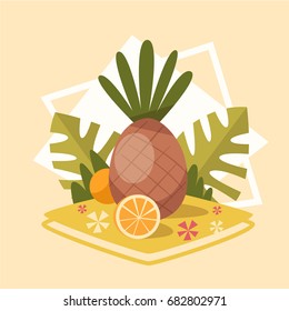 Pineapple Icon Summer Sea Vacation Concept Summertime Holiday Vector Illustration