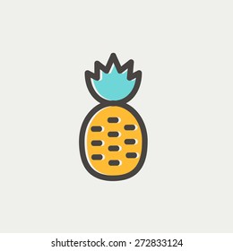 Pineapple icon thin line for web and mobile, modern minimalistic flat design. Vector icon with dark grey outline and offset colour on light grey background.