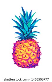 Pineapple icon. Tropical exotic fruit shape pattern. Pineapple hand drawn watercolor multicolored vector graphics