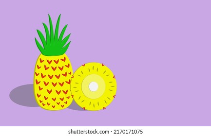 Pineapple  icon vector cartoon illustration, purple background, best for your decoration images. Ananas comosus