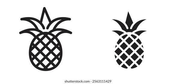 Pineapple icons in black line and filled versions