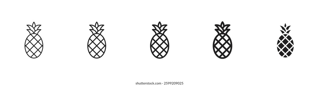 Pineapple icons in black outline, solid and colored style