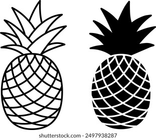 Pineapple Icons. Black And White Vector Icons Of Tropical Plant. Natural And Organic Food. Sweet Dessert. Fruit Concept